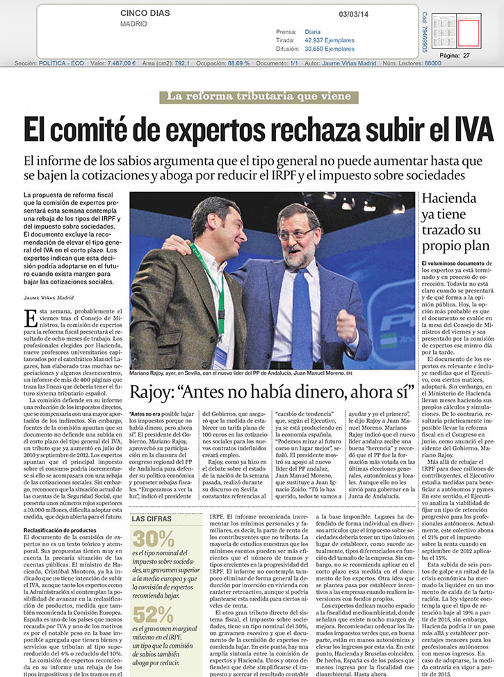 El comite de expertos rechaza subir el IVA